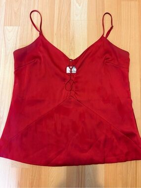 Red Satin Lace-Up V-Neck Camisole